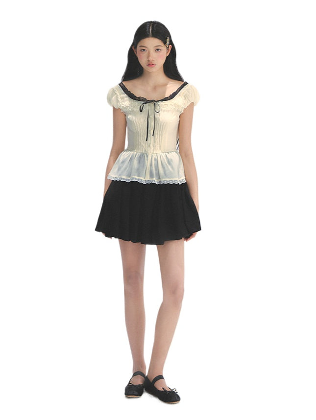 Tuck Pleat Color Blocked Tea- Length Dress