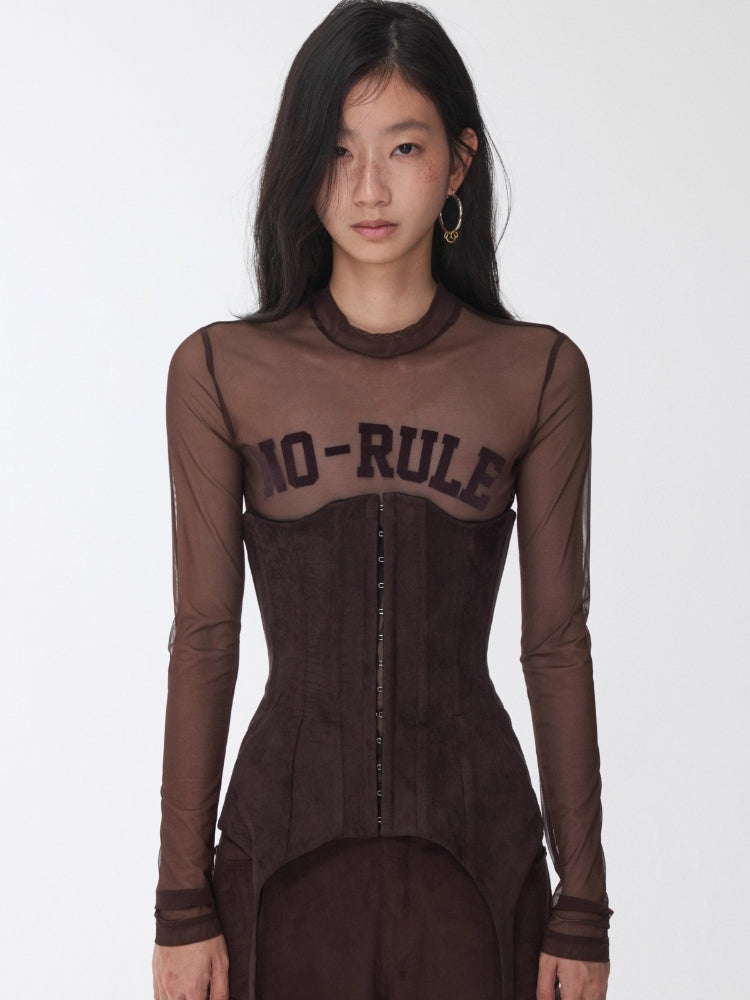 Flocked Mesh Sporty Turtleneck Top