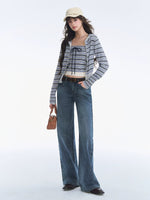 Vintage Washed Bow Embroidered Jeans