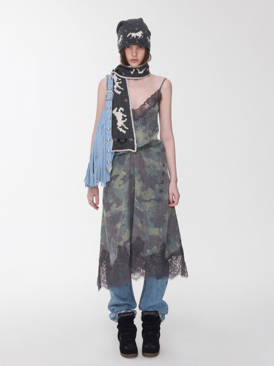 Fair Isle Pony Jacquard Knit Scarf