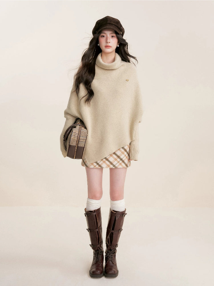 Apricot Batwing Turtleneck Sweater
