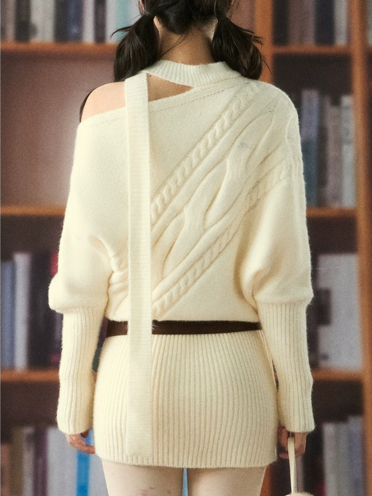 Cable Knit Off-Shoulder Sweater Dress