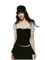 Contrast Sheer U-neck Tee