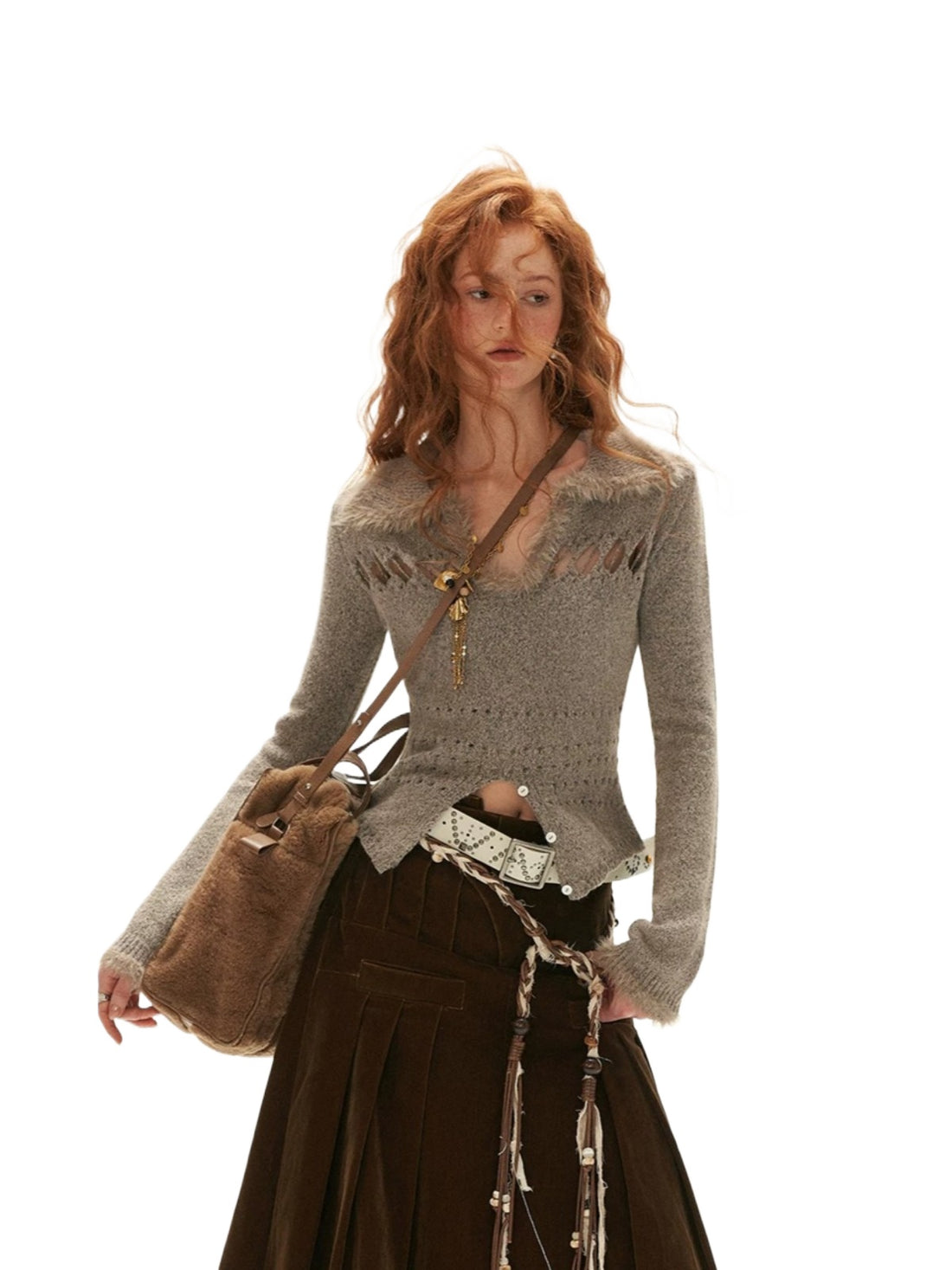 Recycled Airy Knit Collared Sweater