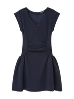 Navy Waist V-Neck Knit Dress