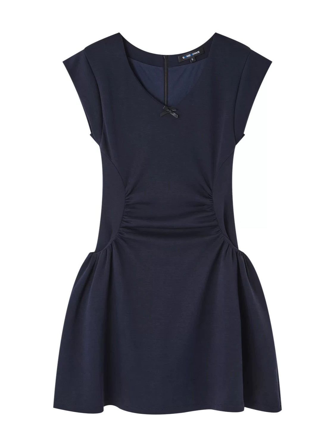 Navy Waist V-Neck Knit Dress