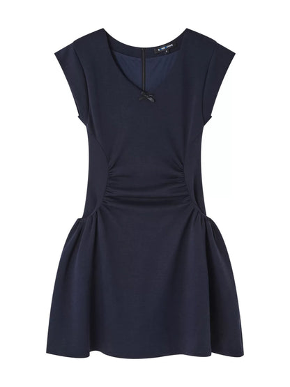 Navy Waist V-Neck Knit Dress