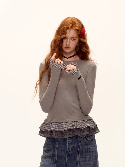 Wool Blend Tencel Plaid Knit Top