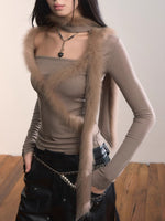 Patchwork Fox Fur Knit Top & Fur Scarf Set