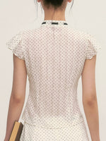 White Polka Dot Shirt & Skirt Set