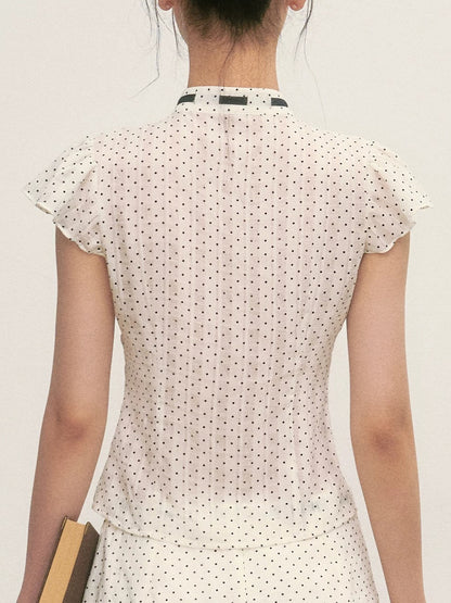 White Polka Dot Shirt &amp; Skirt Set