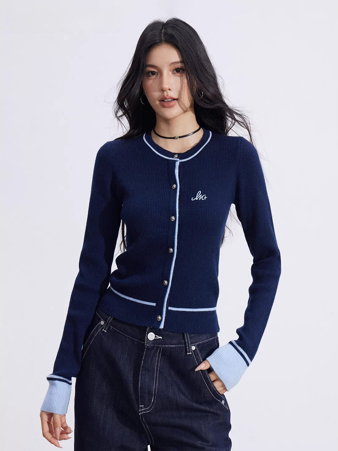 Contrast Knit Cardigan