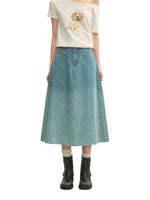 Beaded Washed Gradient Denim Skirt