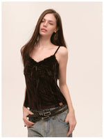 Velvet Fur-Trimmed Tie Front Camisole