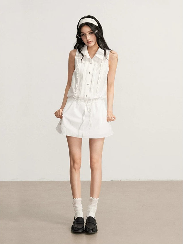 White Lace Tie Shirt Dress