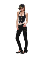Napoleon Double-Breasted Halter Knit Top