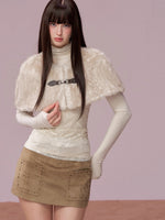 Fur Collar Cape-Style Wool Coat