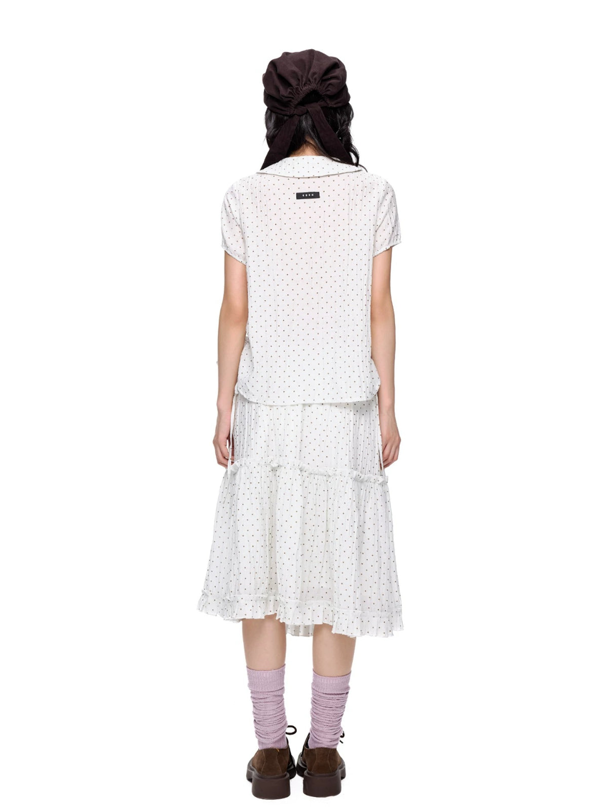 Polka Dot Collar Shirt &amp; Skirt Set