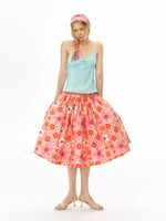 Orange Plaid Print Flare Skirt
