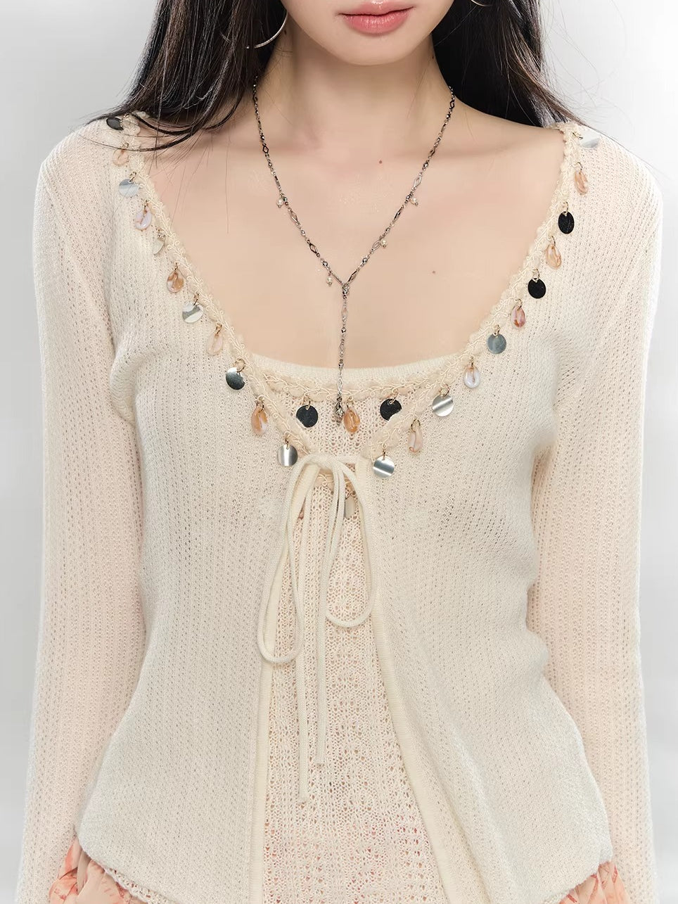 Beaded Knit Cardigan &amp; Tank Top Set
