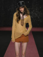 Slightly Sheer V Neck Cable Knit Sweater