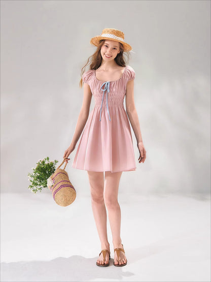 French Floral Tie Waist Dress