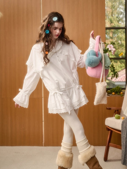 Embroidered Lace-Trim Cotton Dress