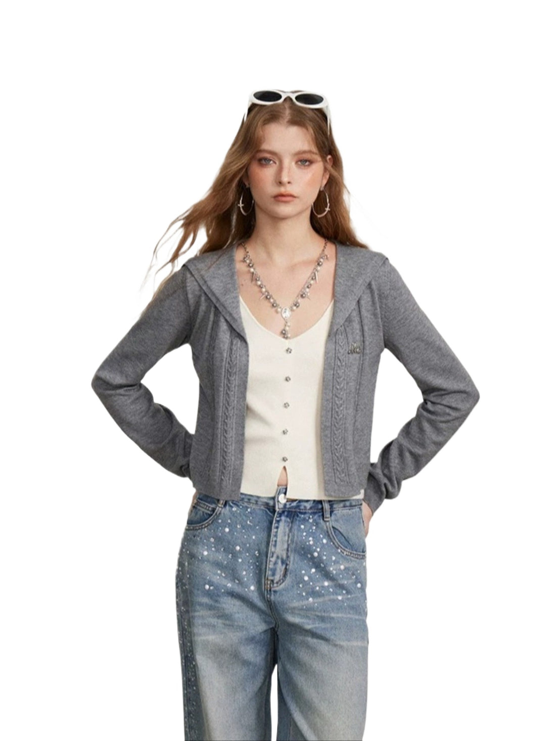 Contrast Collar Layered Knit Sweater