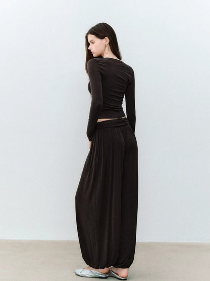 Brown &amp; Gray Pleated Jogger Pants