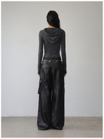 Hooded Hollow-out Long-sleeved T-shirt