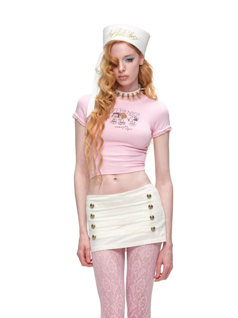 Snoopy Lace Trim Printed T-shirt