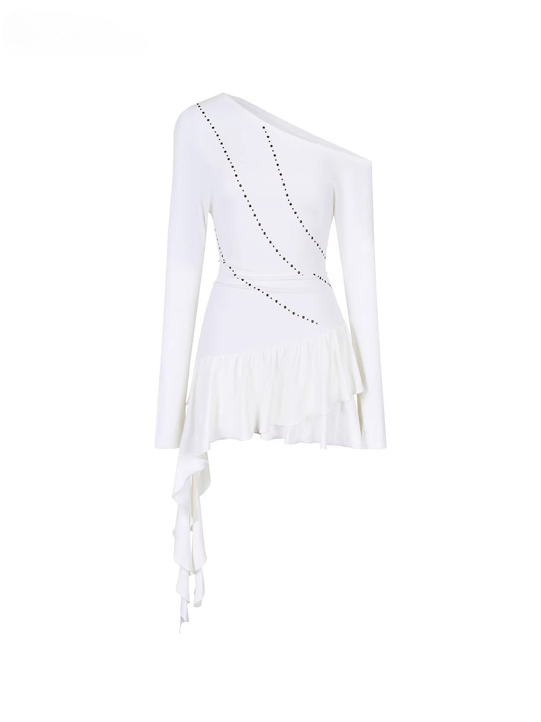 White Asymmetrical Studded T-shirt