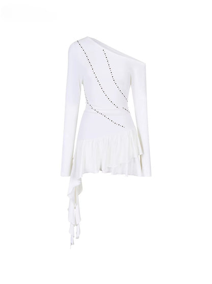 White Asymmetrical Studded T-shirt