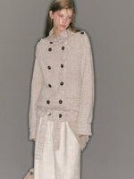 Double-Breasted Turtleneck Knit Cardigan