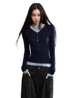 Contrast V-Neck Knit Top