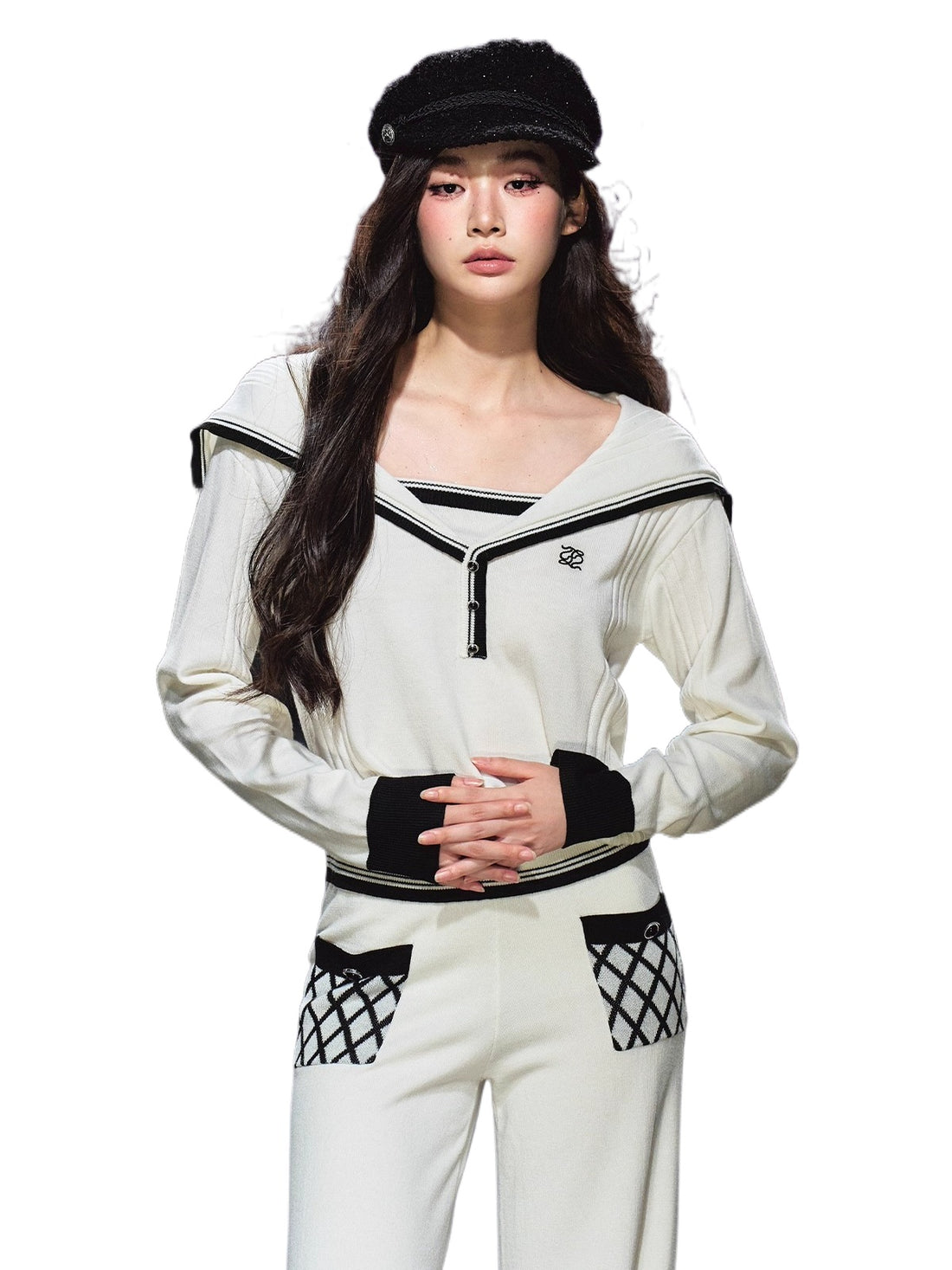 Sailor-Collar Knit Two-Piece Set