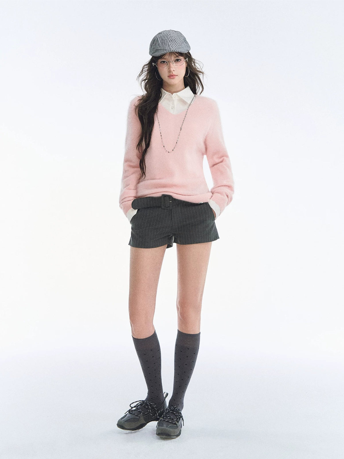 Seamless V Neck Silk Wool Sweater