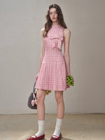 Mint & Strawberry Check Halter Dress