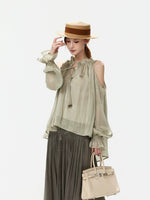 Off-Shoulder Chiffon Blouse