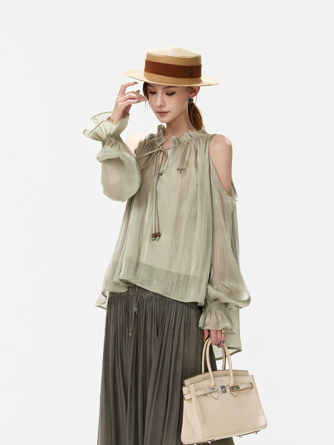 Off-Shoulder Chiffon Blouse