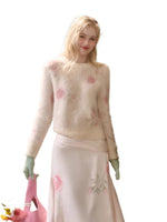 Pink Rose Embroidered Knit Set