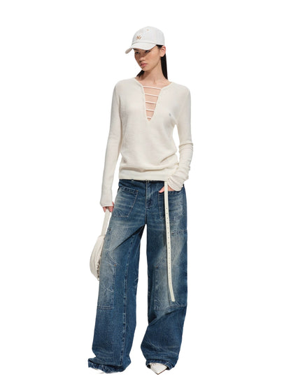 "Wasteland" Vintage Washed Wide-Leg Jeans