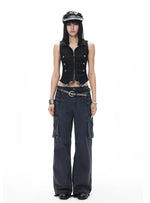 Navy Punk Drawstring Cargo Pants