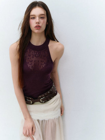 Shadow Rhythm Lace Halter Tank