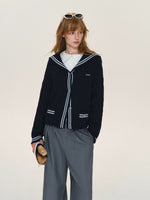Contrast Sailor Collar Cable Cardigan