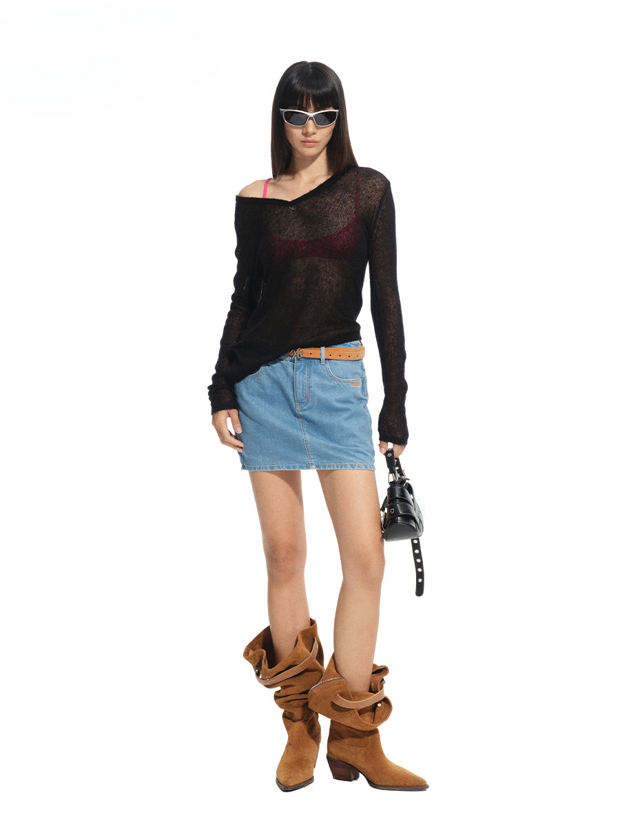 Alpaca Irregular Thin Long-sleeve Top