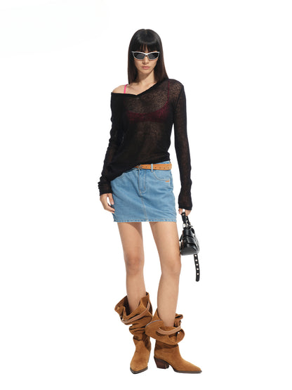 Alpaca Irregular Thin Long-sleeve Top
