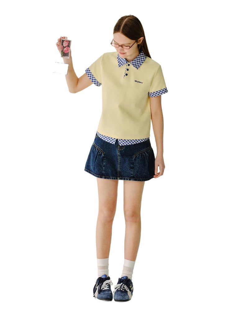 Yellow &amp; White Striped Faux-Layer Polo Shirt