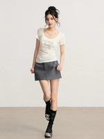 Rhinestone Floral U-Neck T-shirt