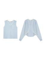 Braided Trim Cardigan & Vest Set
